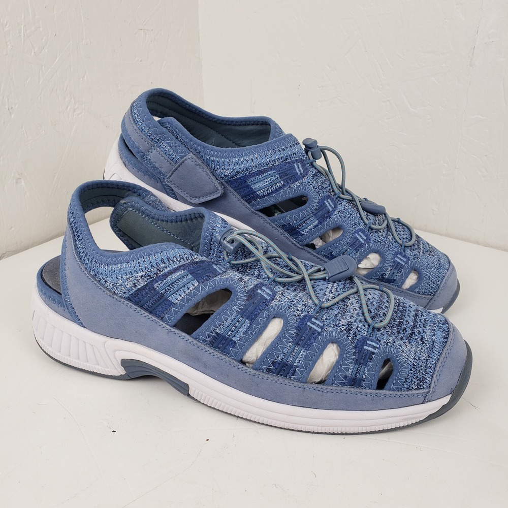 Orthofeet Womens 11 Wide Laguna Stretch Blue Knit Walking Sandals Bungee Shoes